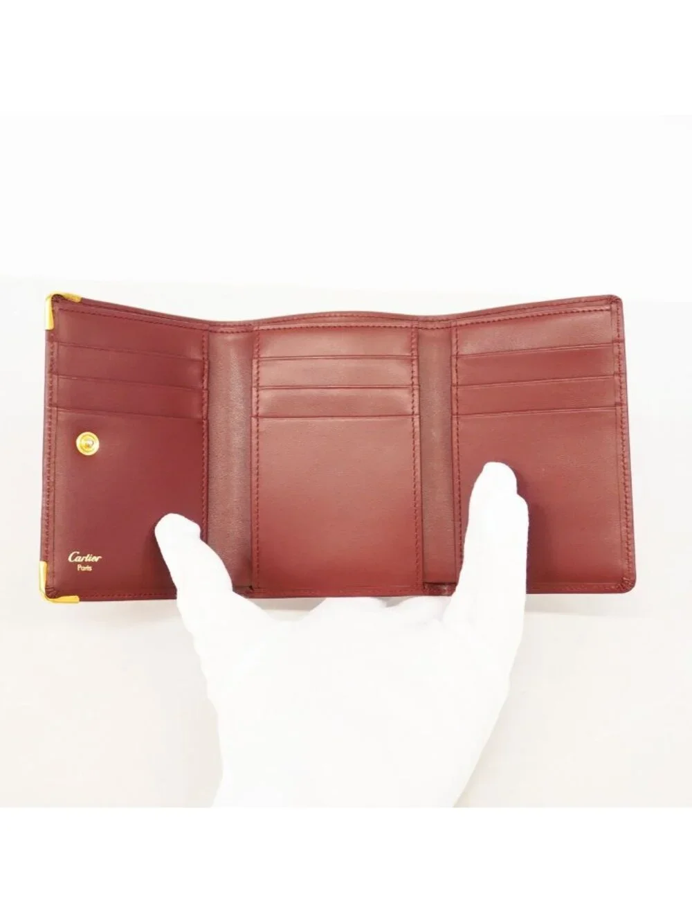 Cartier Trifold Wallet Must Leather Bordeaux Gold